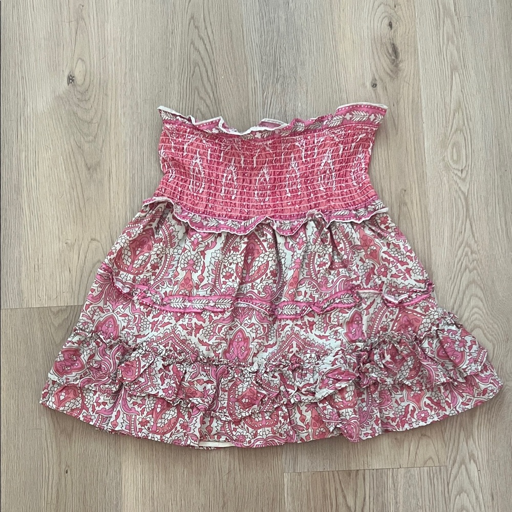 Jennifer and Grace juniors 100% cotton Pink Smocked Paisley Tiered Mini Skirt